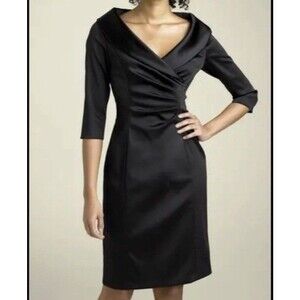Kay Unger New York Black Satin Knee Length Cocktail Dress Sz: 14 NWT